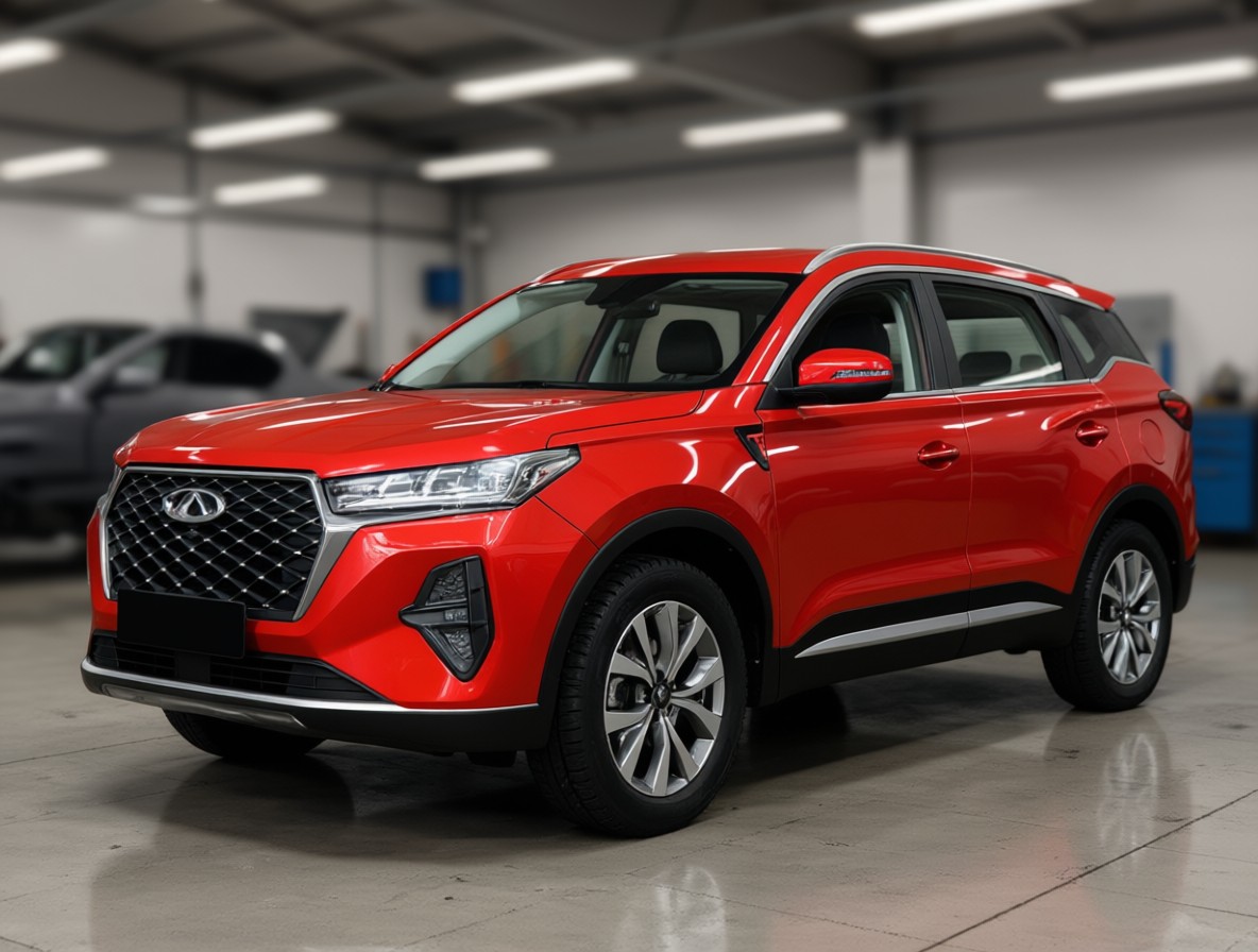 Chery Tiggo 7 Pro готовится к плановой замене масла в двигателе в автотехцентре