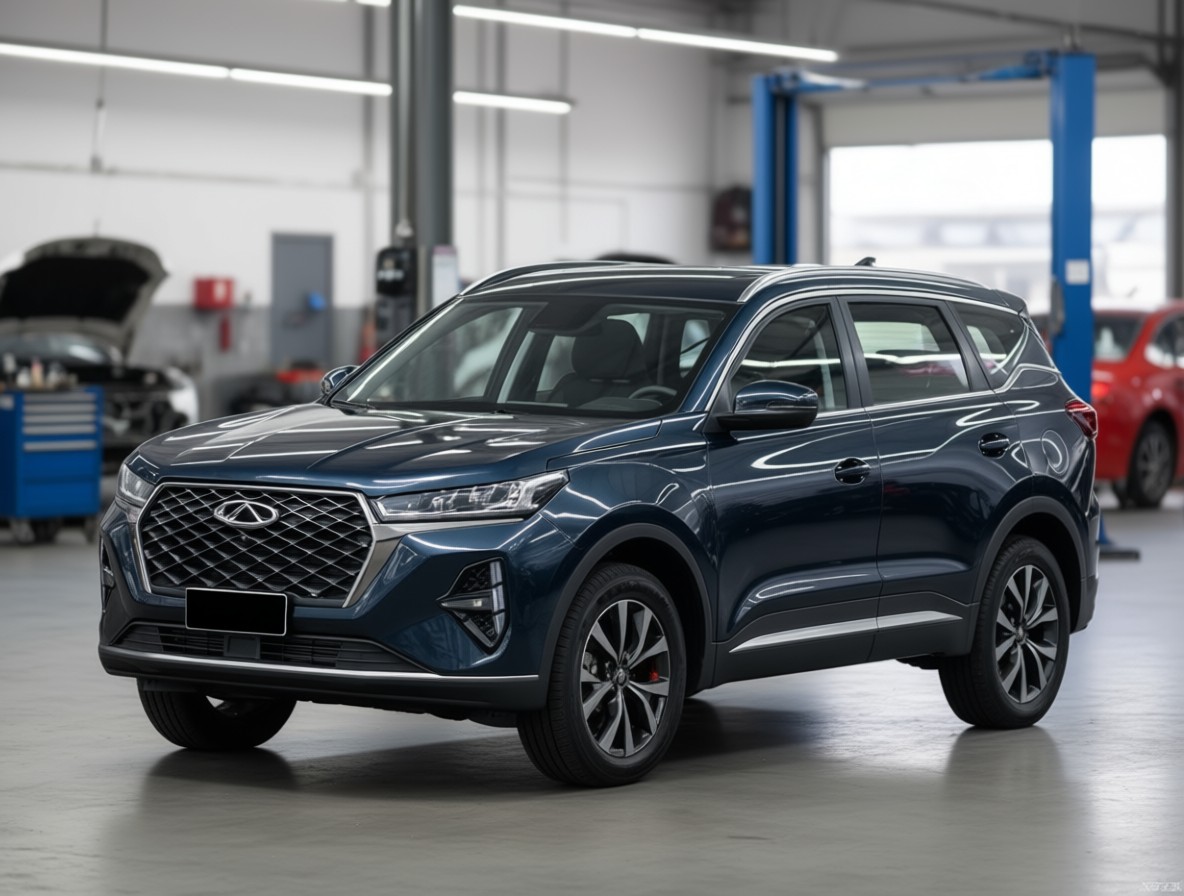 Chery Tiggo 7 Pro готовится к замене рулевых наконечников в автотехцентре