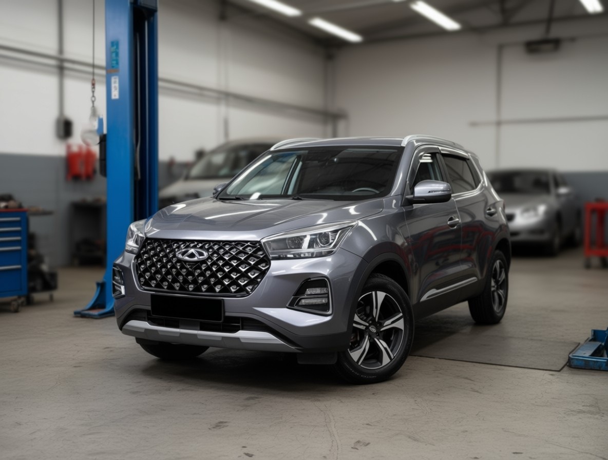 Chery Tiggo 4 готовится к замене рулевых наконечников в автотехцентре