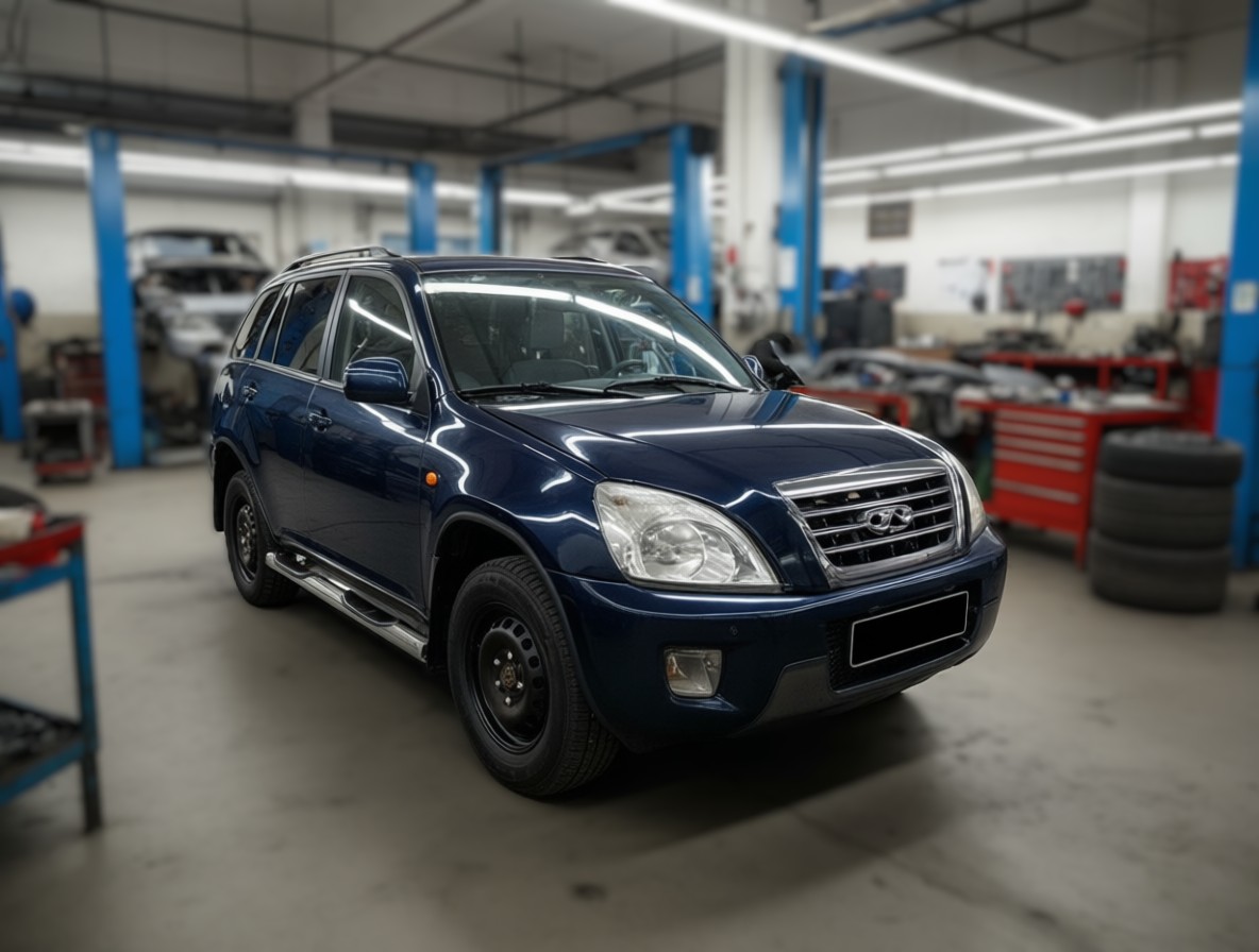 Chery Tiggo T11 готовится к замене рулевых наконечников в автотехцентре