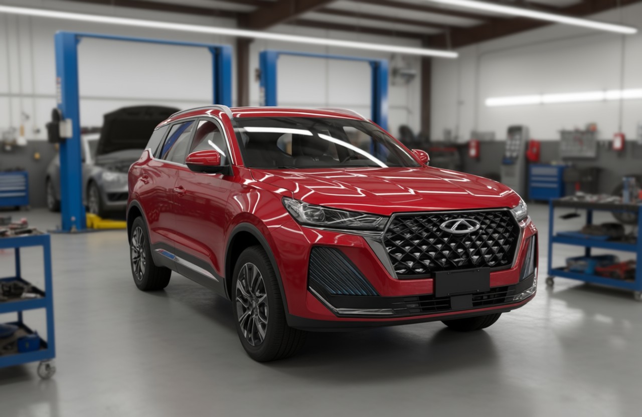 Chery Tiggo 7 Pro готовится к замене стоек стабилизатора в автотехцентре