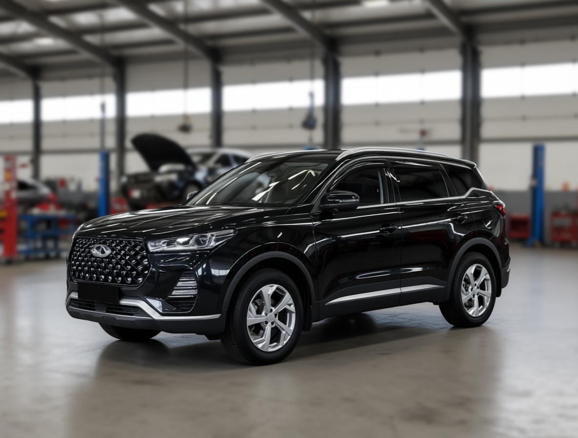Chery Tiggo 7 Pro готовится к замене тормозных дисков в автотехцентре