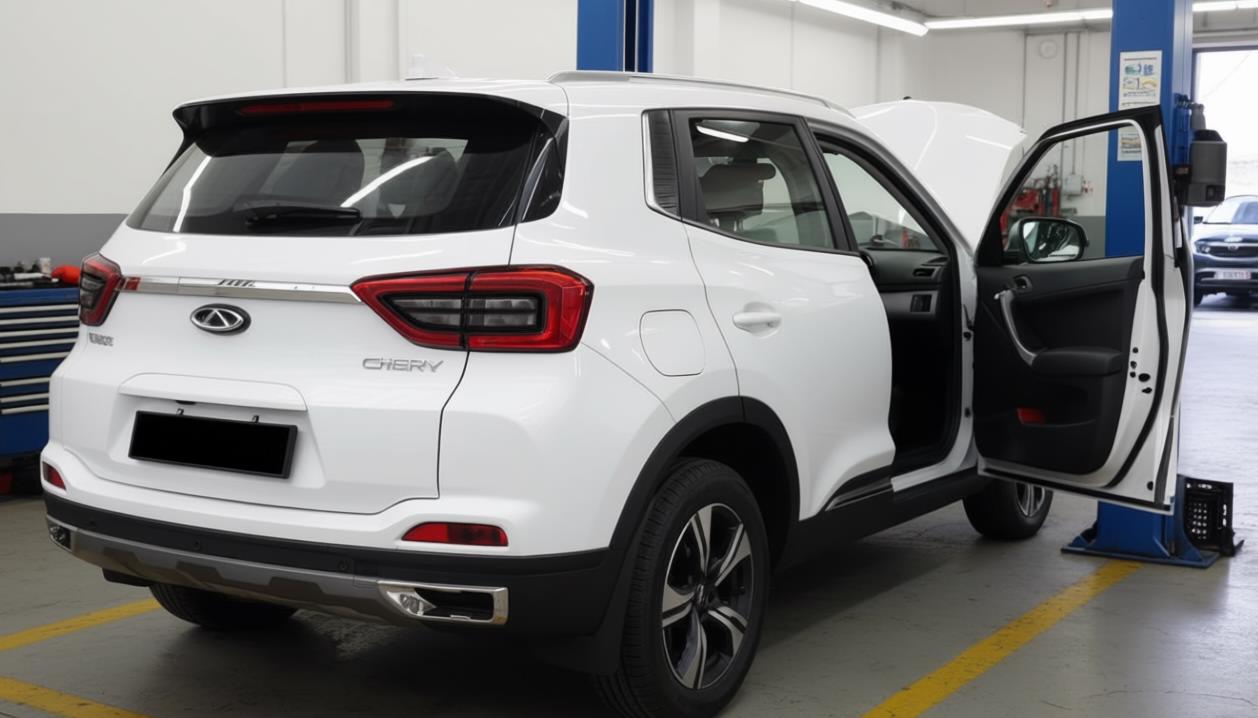 Chery Tiggo 4 pro в автосервисе на подъемнике